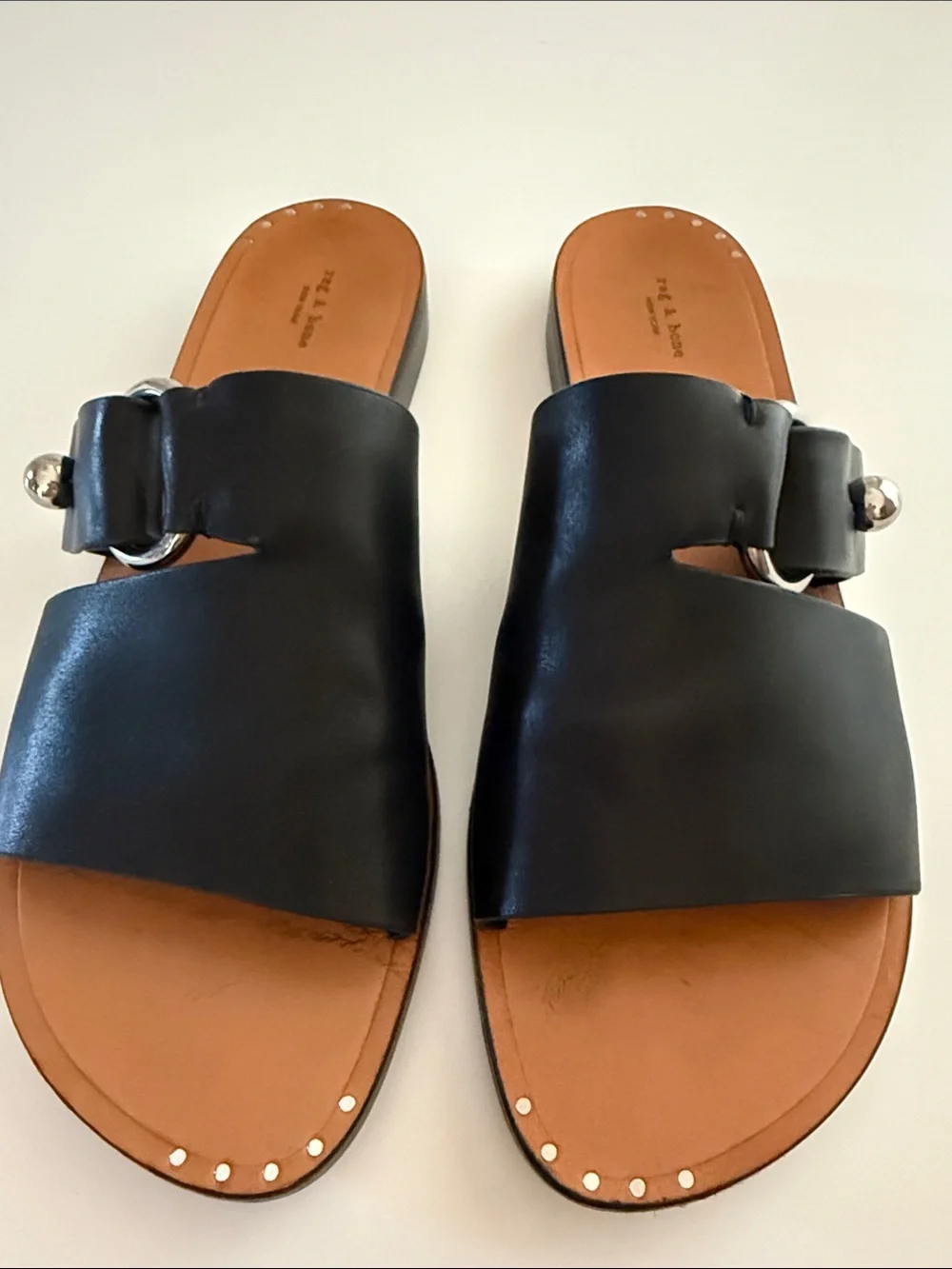 rag & bone Arc Flat Slide Sandal Premium Black Leather Minimalist Style 8.5-9 US